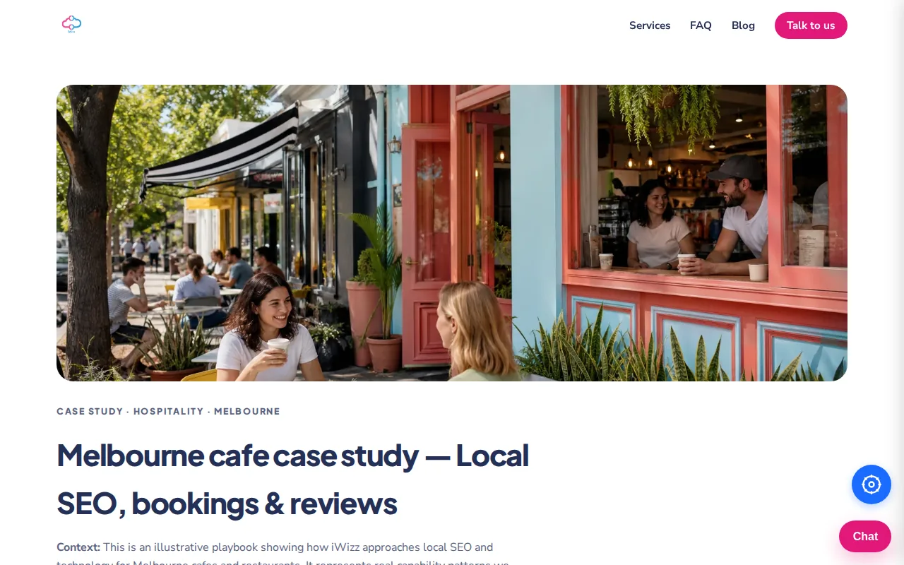 Screenshot of Melbourne cafe and restaurant web case study