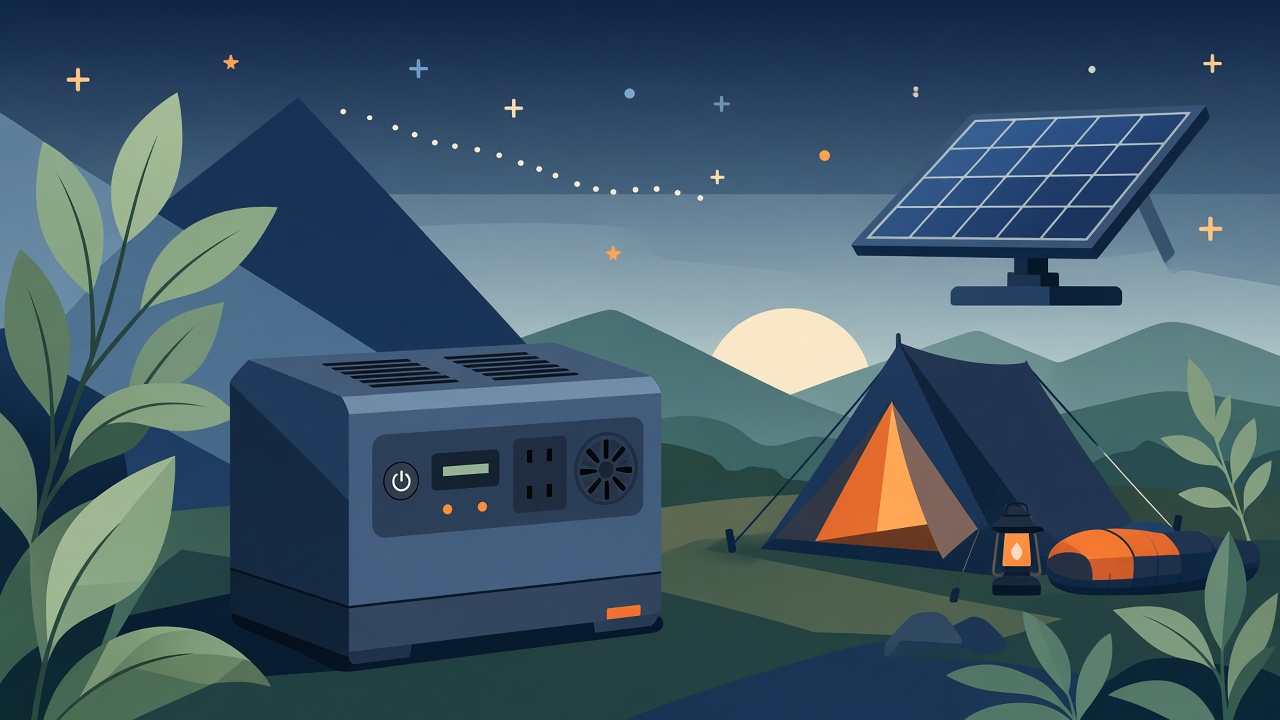 Abstract illustration of portable power and camping